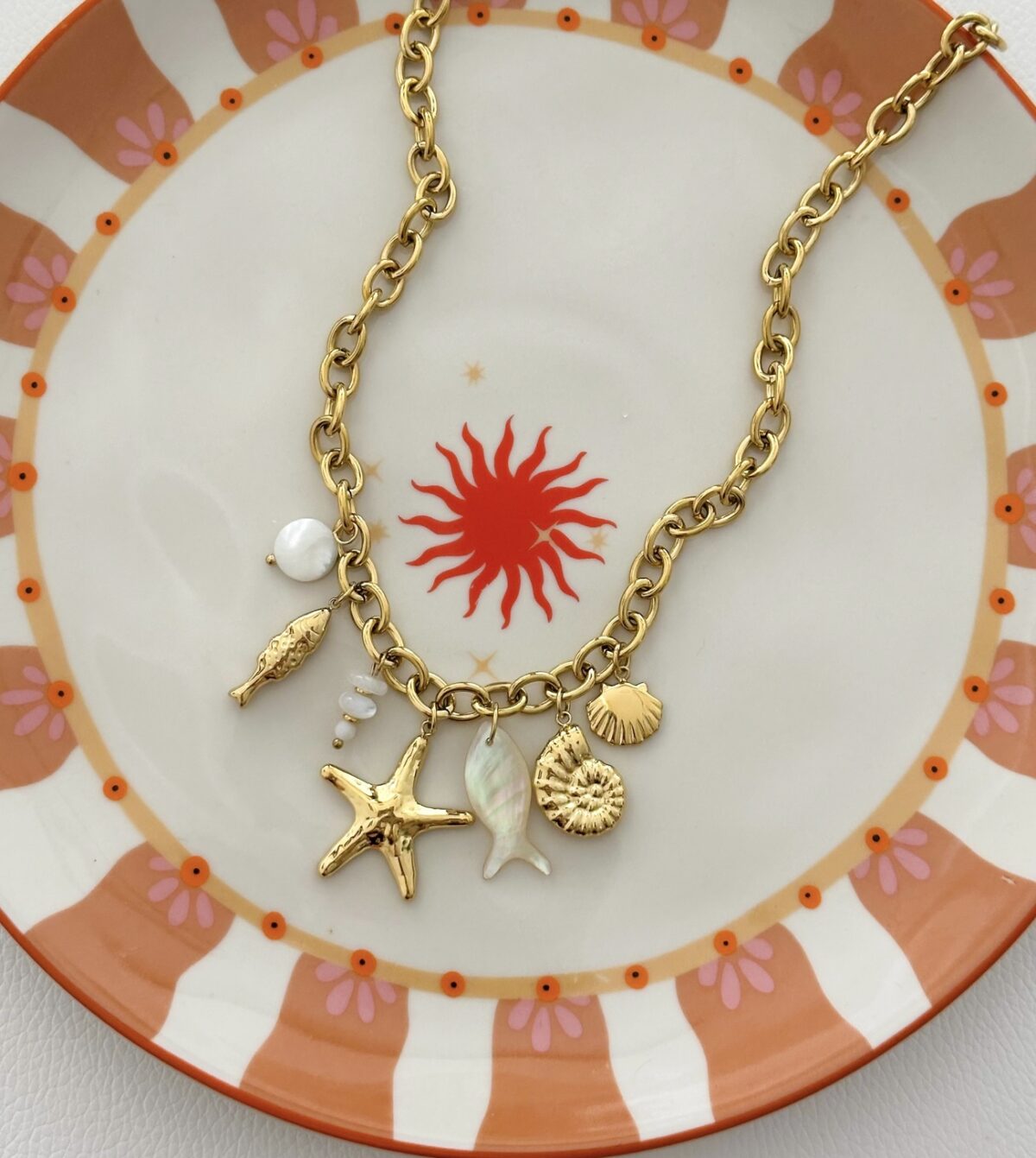 Ketting charms K102 Goud/Wit