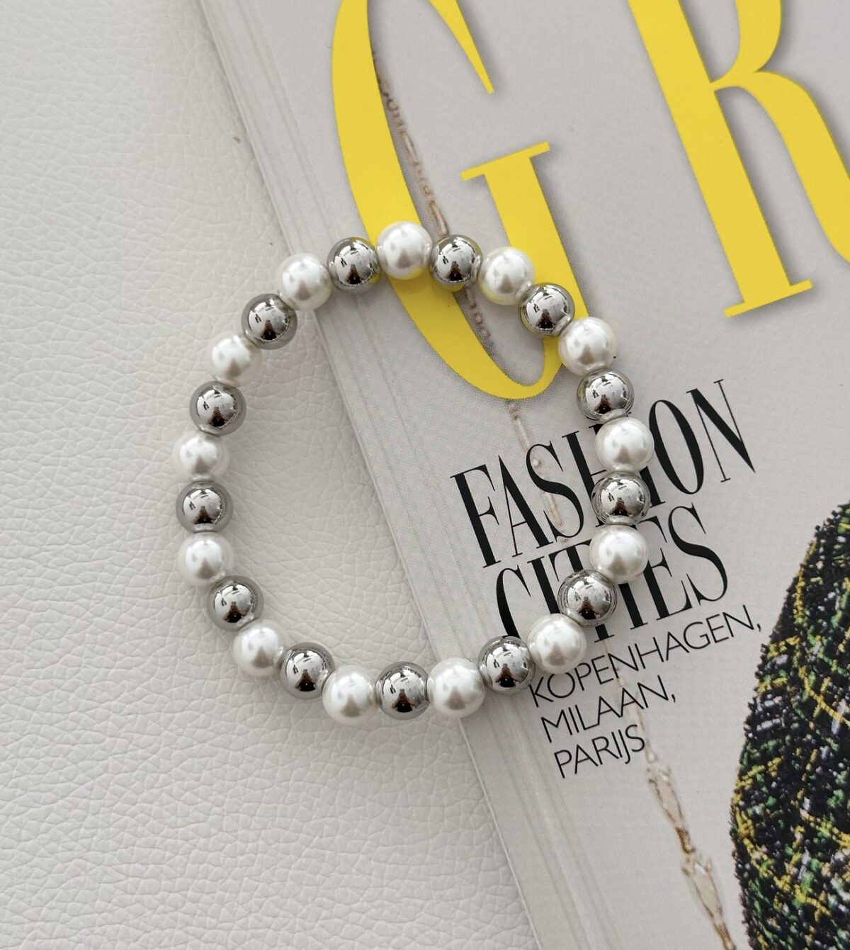 Armband parels A004 Zilver