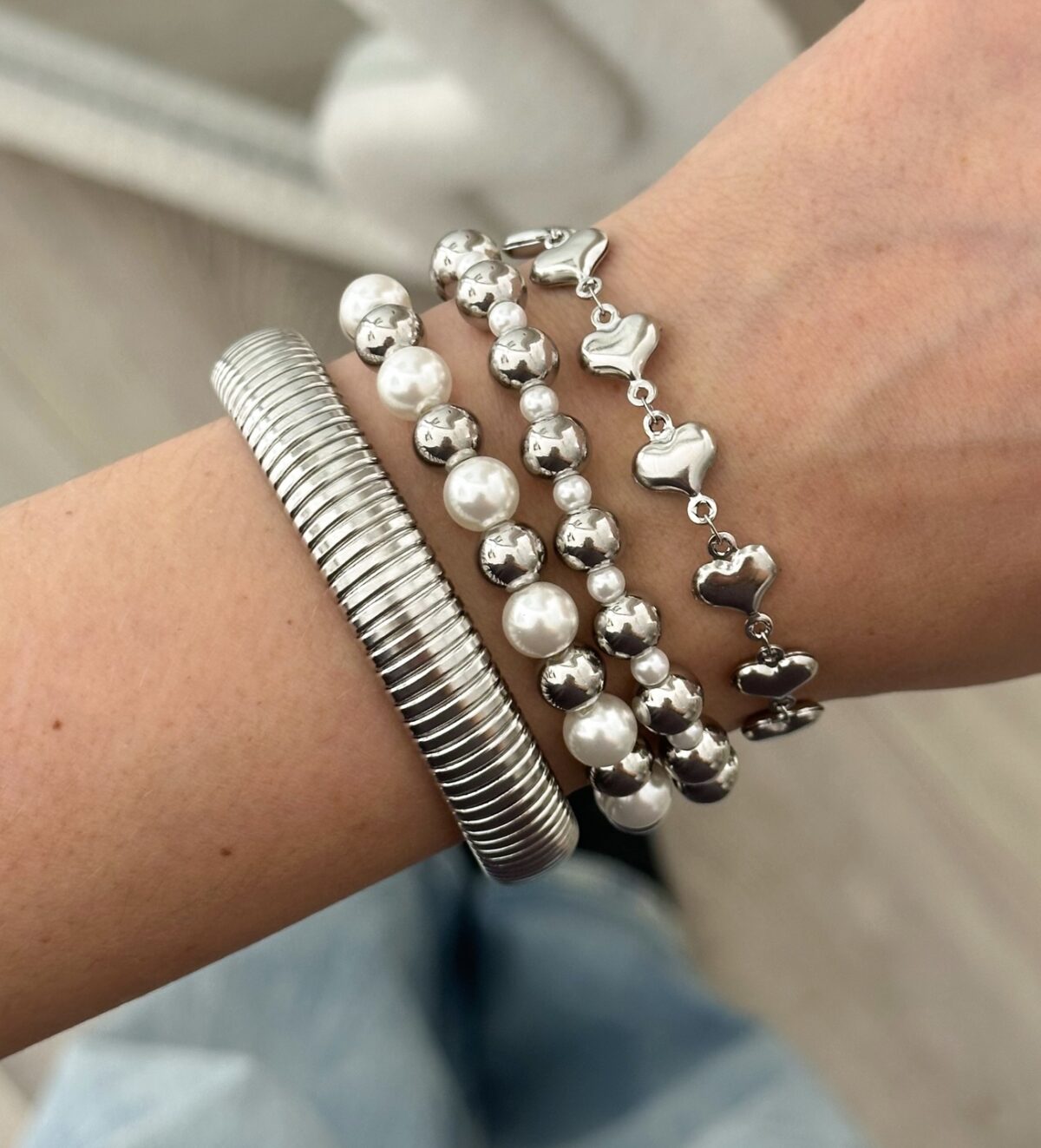 Armband parels A004 Zilver - Afbeelding 2