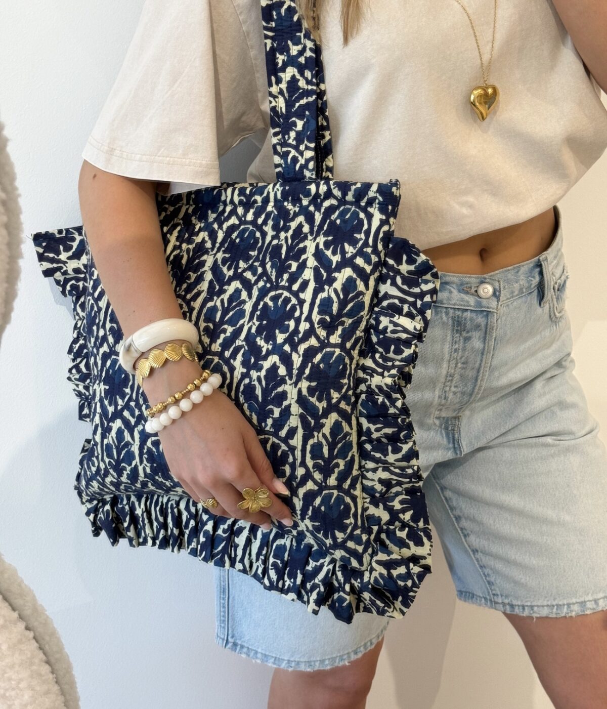 Shopper/Strandtas Ruffle Benthe Blauw