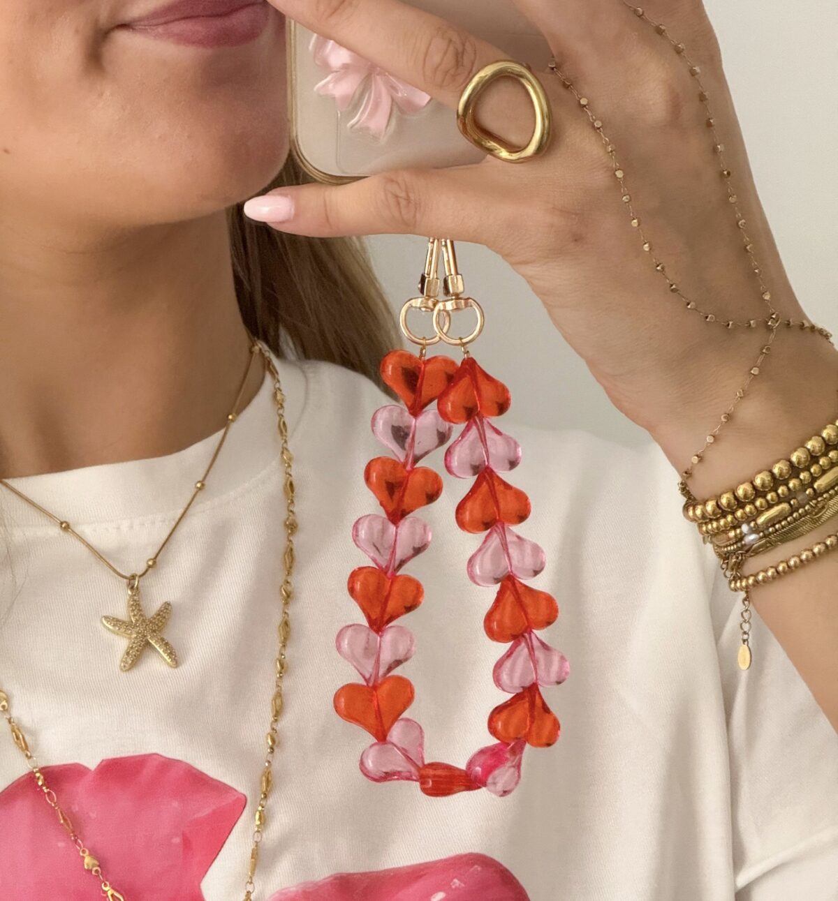 Hartjes Phone Cord rood/roze 01